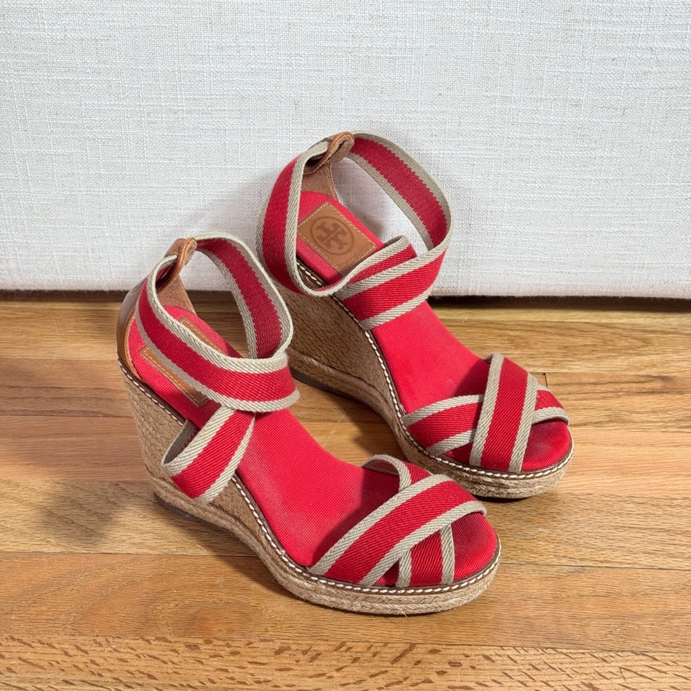 Tory Burch Adonis Red‎ Rope Wedges Wedge Espadrilles Size 7B